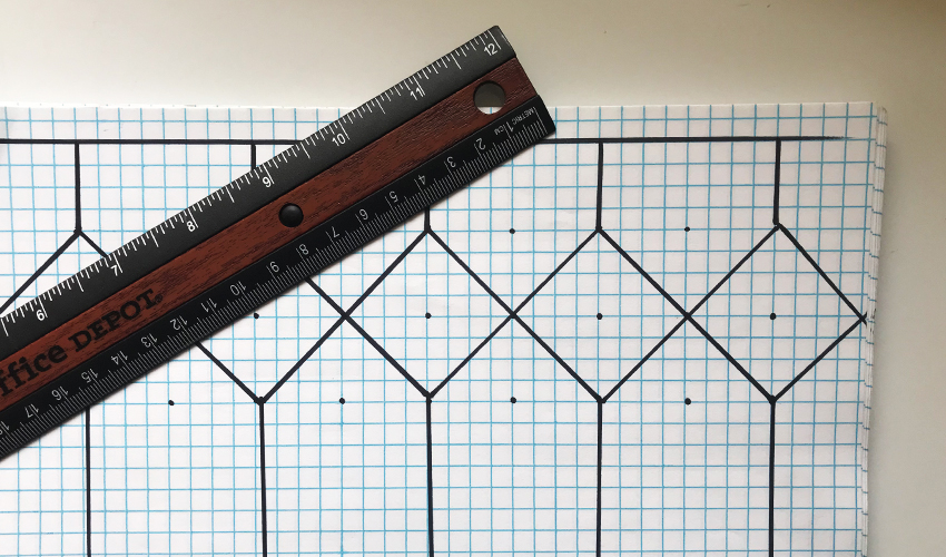 faux leaded glass window pattern on drawn on graph paper with a ruler